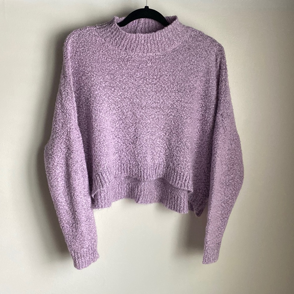 Cropped Purple Boucle Mock Neck Sweater ( size XL )